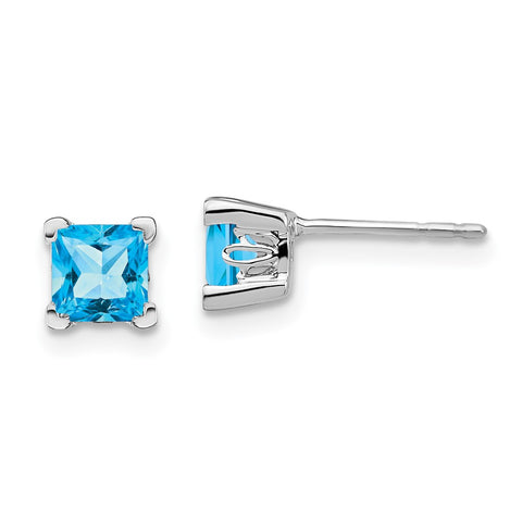 14k White Gold Square Blue Topaz Earrings-WBC-EM7102-BT-W