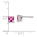 14k White Gold Square Created Pink Sapphire Earrings-WBC-EM7102-CPS-W