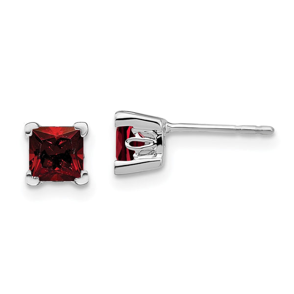 14k White Gold Square Garnet Earrings-WBC-EM7102-GA-W