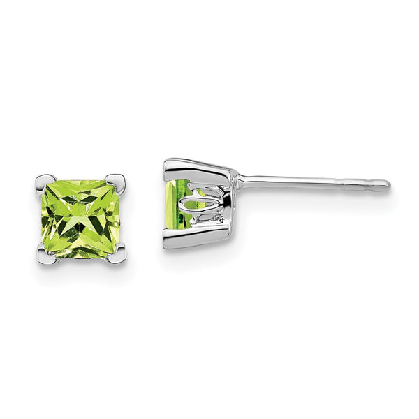 14k White Gold Square Peridot Earrings-WBC-EM7102-PE-W