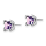 14k White Gold Square Amethyst and Diamond Earrings-WBC-EM7103-AM-007-WA