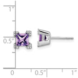 14k White Gold Square Amethyst and Diamond Earrings-WBC-EM7103-AM-007-WA