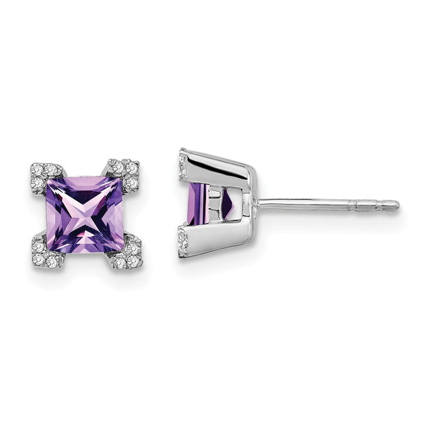 14k White Gold Square Amethyst and Diamond Earrings-WBC-EM7103-AM-007-WA