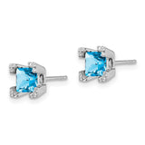 14k White Gold Square Blue Topaz and Diamond Earrings-WBC-EM7103-BT-007-WA