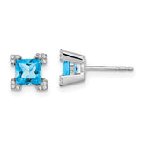 14k White Gold Square Blue Topaz and Diamond Earrings-WBC-EM7103-BT-007-WA