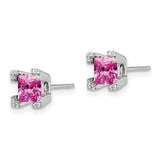 14k White Gold Square Created Pink Sapphire and Diamond Earrings-WBC-EM7103-CPS-007-WA