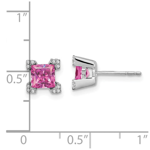 14k White Gold Square Created Pink Sapphire and Diamond Earrings-WBC-EM7103-CPS-007-WA