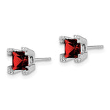 14k White Gold Square Garnet and Diamond Earrings-WBC-EM7103-GA-007-WA