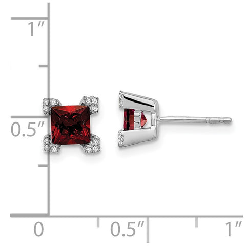 14k White Gold Square Garnet and Diamond Earrings-WBC-EM7103-GA-007-WA