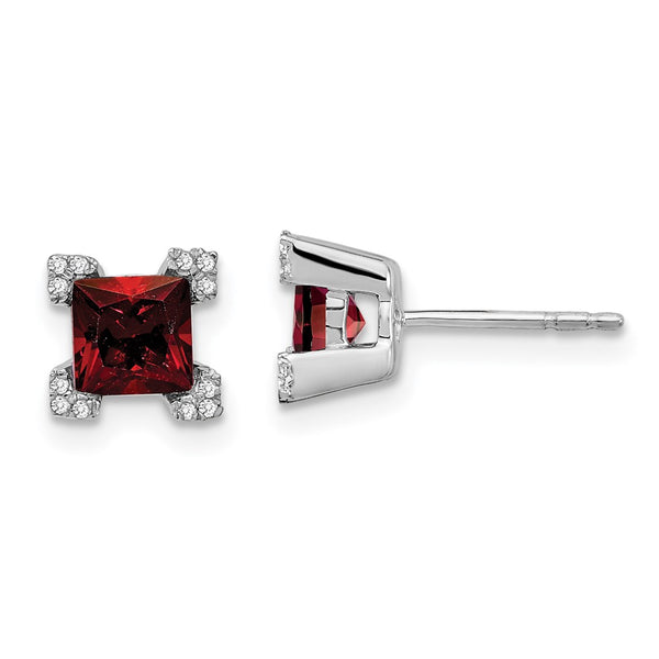 14k White Gold Square Garnet and Diamond Earrings-WBC-EM7103-GA-007-WA