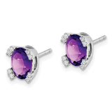 14k White Gold Oval Amethyst and Diamond Earrings-WBC-EM7104-AM-006-WA