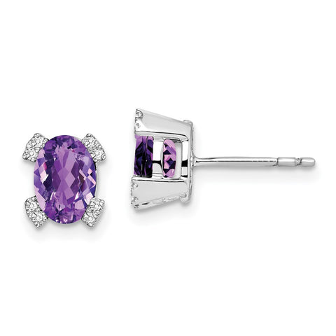 14k White Gold Oval Amethyst and Diamond Earrings-WBC-EM7104-AM-006-WA