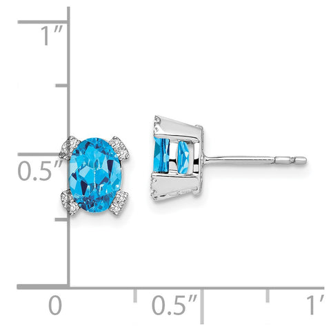 14k White Gold Oval Blue Topaz and Diamond Earrings-WBC-EM7104-BT-006-WA