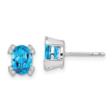 14k White Gold Oval Blue Topaz and Diamond Earrings-WBC-EM7104-BT-006-WA