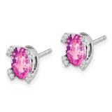 14k White Gold Oval Created Pink Sapphire and Diamond Earrings-WBC-EM7104-CPS-006-WA