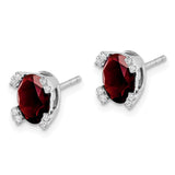 14k White Gold Oval Garnet and Diamond Earrings-WBC-EM7104-GA-006-WA