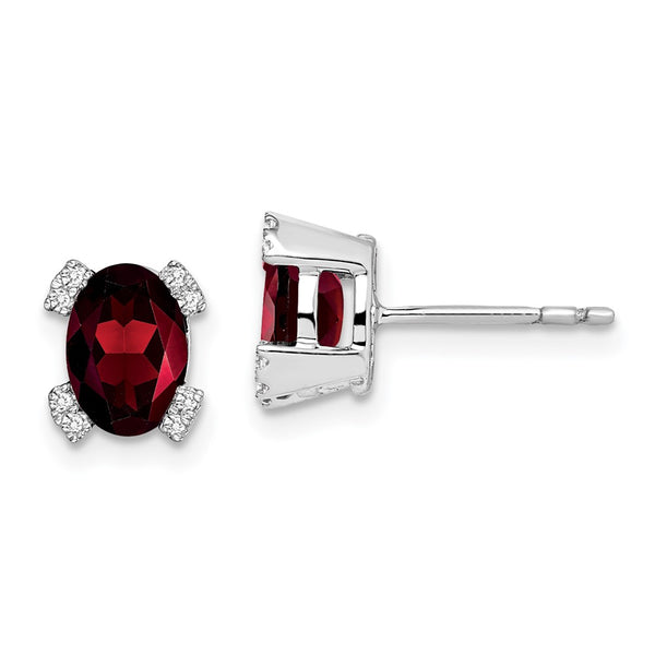 14k White Gold Oval Garnet and Diamond Earrings-WBC-EM7104-GA-006-WA