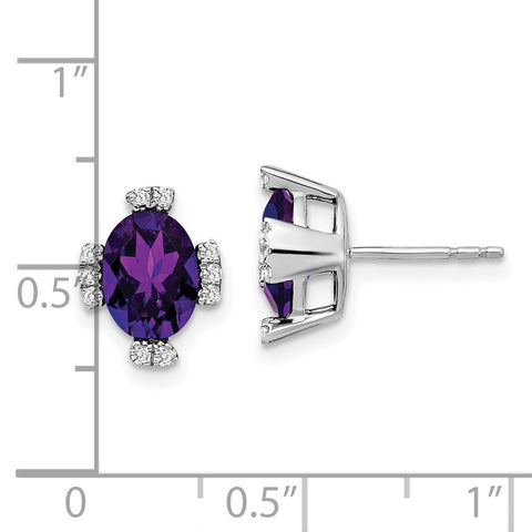 14k White Gold Oval Amethyst and Diamond Earrings-WBC-EM7105-AM-016-WA