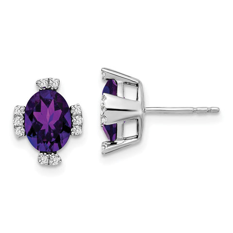 14k White Gold Oval Amethyst and Diamond Earrings-WBC-EM7105-AM-016-WA