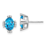 14k White Gold Oval Blue Topaz and Diamond Earrings-WBC-EM7105-BT-016-WA