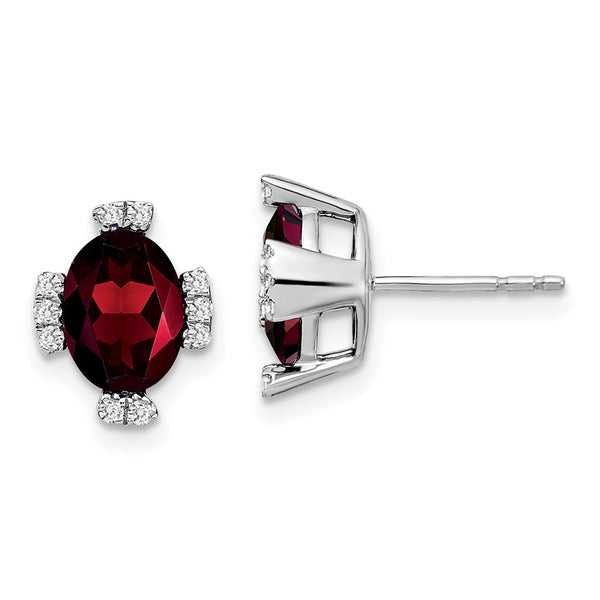 14k White Gold Oval Garnet and Diamond Earrings-WBC-EM7105-GA-016-WA