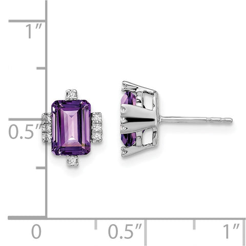 14k White Gold Emerald-shape Amethyst and Diamond Earrings-WBC-EM7106-AM-008-WA