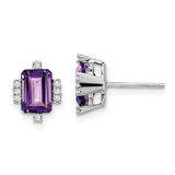 14k White Gold Emerald-shape Amethyst and Diamond Earrings-WBC-EM7106-AM-008-WA