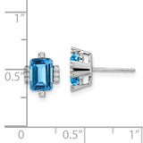 14k White Gold Emerald-shape Blue Topaz and Diamond Earrings-WBC-EM7106-BT-008-WA