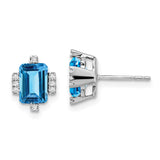 14k White Gold Emerald-shape Blue Topaz and Diamond Earrings-WBC-EM7106-BT-008-WA