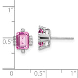 14k White Gold Emerald-shape Creat. Pink Sapphire/Diamond Earrings-WBC-EM7106-CPS-008-WA