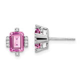 14k White Gold Emerald-shape Creat. Pink Sapphire/Diamond Earrings-WBC-EM7106-CPS-008-WA