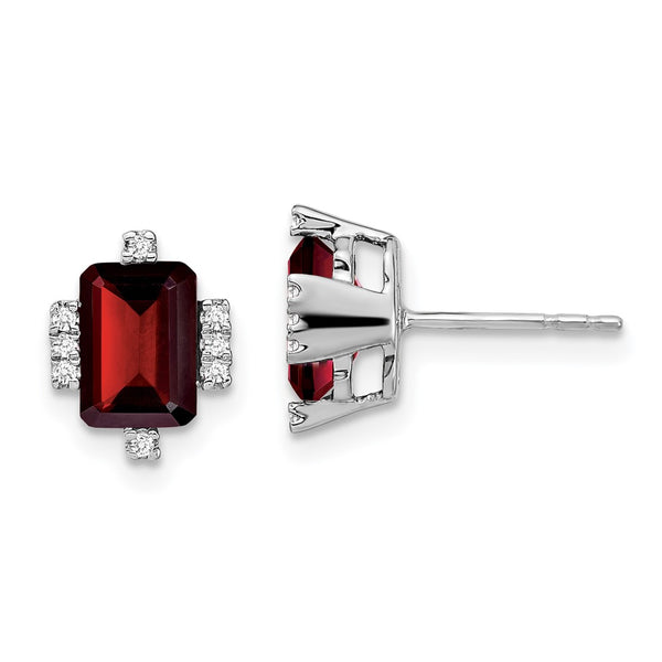 14k White Gold Emerald-shape Garnet and Diamond Earrings-WBC-EM7106-GA-008-WA