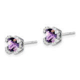 14k White Gold Cushion Amethyst and Diamond Earrings-WBC-EM7107-AM-010-WA