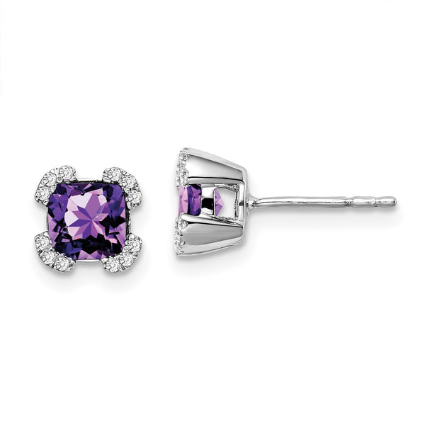 14k White Gold Cushion Amethyst and Diamond Earrings-WBC-EM7107-AM-010-WA