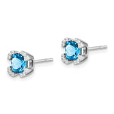 14k White Gold Cushion Blue Topaz and Diamond Earrings-WBC-EM7107-BT-010-WA