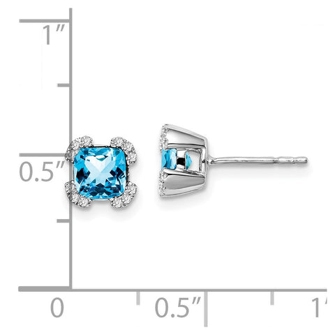 14k White Gold Cushion Blue Topaz and Diamond Earrings-WBC-EM7107-BT-010-WA