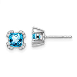 14k White Gold Cushion Blue Topaz and Diamond Earrings-WBC-EM7107-BT-010-WA