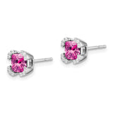 14k White Gold Cushion Created Pink Sapphire and Diamond Earrings-WBC-EM7107-CPS-010-WA