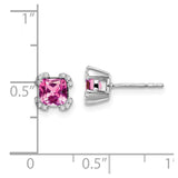 14k White Gold Cushion Created Pink Sapphire and Diamond Earrings-WBC-EM7107-CPS-010-WA