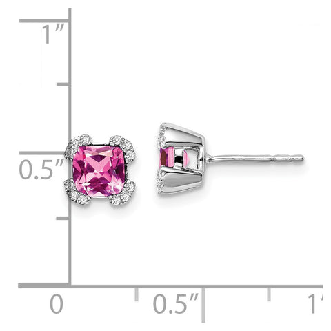 14k White Gold Cushion Created Pink Sapphire and Diamond Earrings-WBC-EM7107-CPS-010-WA