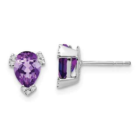 14k White Gold Pear Amethyst and Diamond Earrings-WBC-EM7108-AM-006-WA