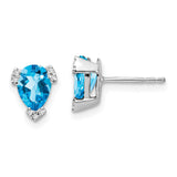 14k White Gold Pear Blue Topaz and Diamond Earrings-WBC-EM7108-BT-006-WA