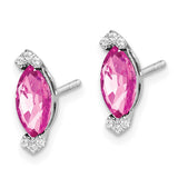 14k White Gold Marquise Created Pink Sapphire and Diamond Earrings-WBC-EM7109-CPS-005-WA