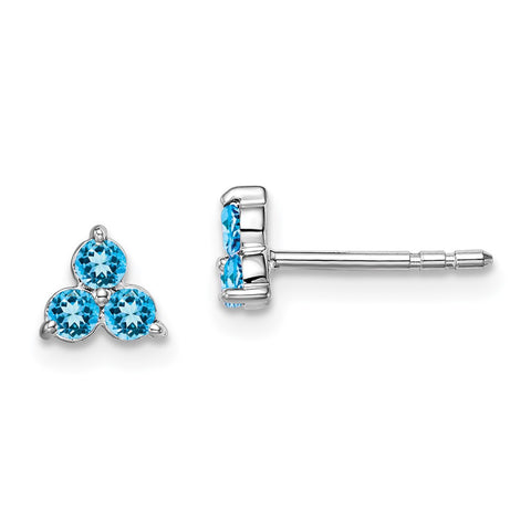 14k White Gold 3-stone Blue Topaz Triangle Earrings-WBC-EM7119-BT-W