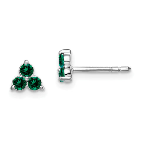 14k White Gold 3-stone Created Emerald Triangle Earrings-WBC-EM7119-EM-W