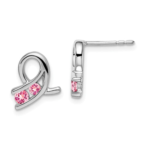 14k White Gold Created Pink Sapphire Earrings-WBC-EM7120-CPS-W