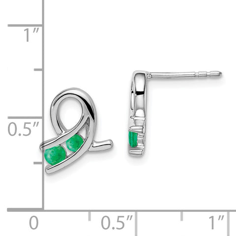 14k White Gold Created Emerald Earrings-WBC-EM7120-EM-W