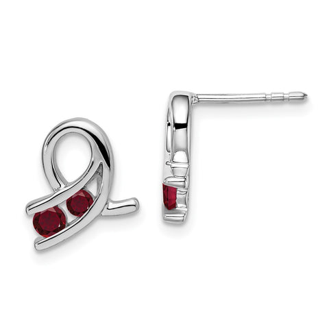 14k White Gold Created Ruby Earrings-WBC-EM7120-RU-W