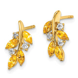 14k Citrine and Diamond Leaf Earrings-WBC-EM7127-CI-014-YA