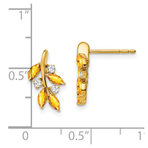 14k Citrine and Diamond Leaf Earrings-WBC-EM7127-CI-014-YA